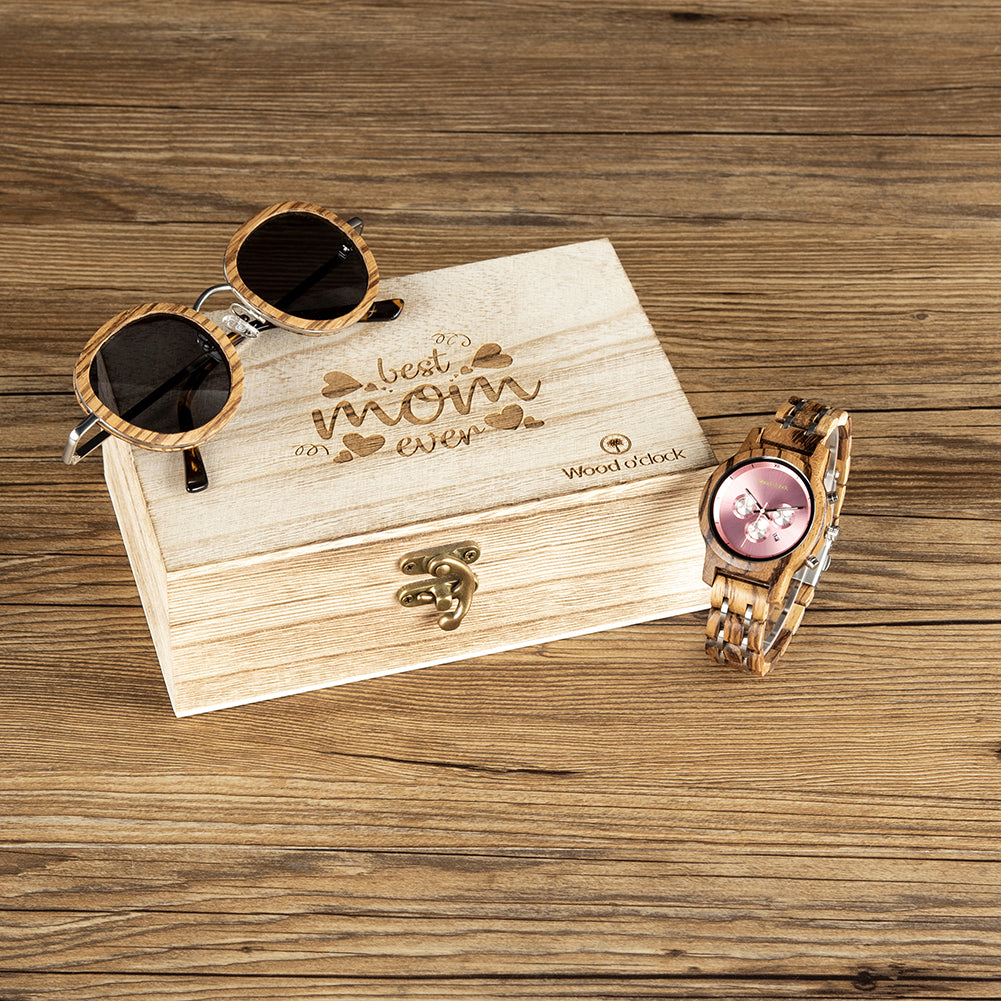 Das Geschenkset "Kirschbaum" mit Holzsonnenbrille und edler Uhr