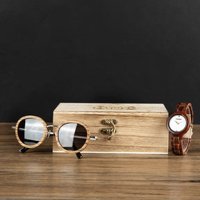 Das perfekte Geschenk - die Holzarmbanduhr "Aphrodite" mit passender Sonnebrille aus Holz