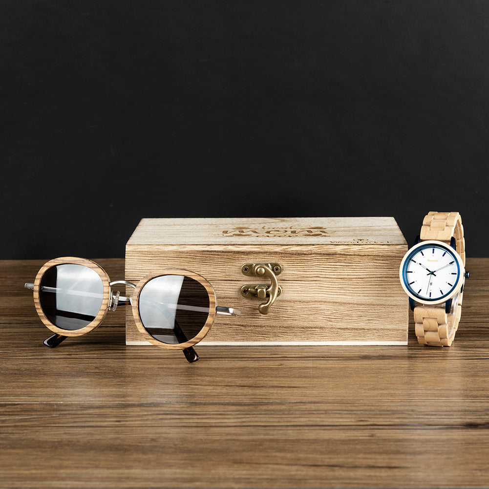 Die perfekte Geschenkbox mit Holzuhr und passender Sonnenbrille - unser Set "Best Mom Antonia"