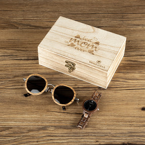 Dieses Set enthält die Holzarmbanduhr "Black Pearl" sowie eine passende Sonnenbrille